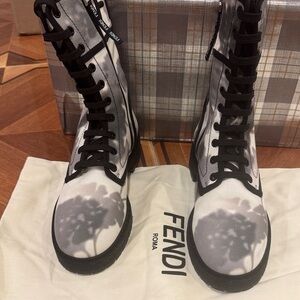 Fendi Black and Gray Combat Boots